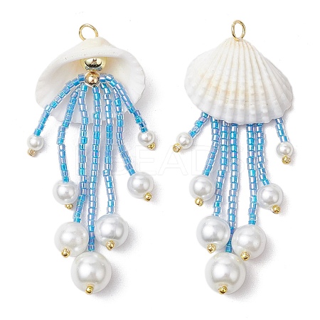 Glass Seed Beaded Jellyfish Pendants PALLOY-MZ00571-03-1