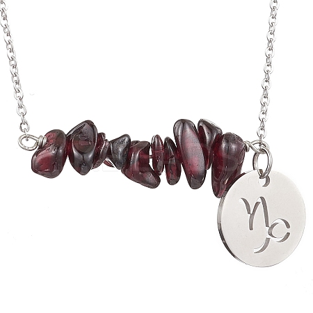 Natural Garnet Chip & Constellation Pendant Necklaces NJEW-JN05084-10-1