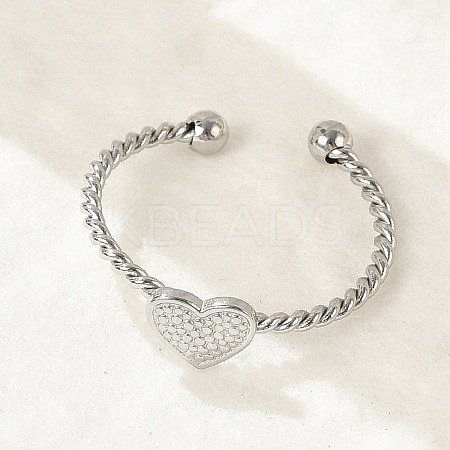 Heart 304 Stainless Steel Open Cuff Rings for Women LS-RJEW-G338-14P-1
