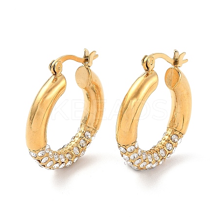 Ion Plating(IP) 304 Stainless Steel Hoop Earrings with Rhinestones for Women EJEW-A104-19G-1
