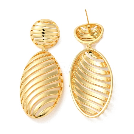 Oval Brass Dangle Stud Earrings EJEW-G382-18G-1
