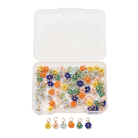 80Pcs 8 Color Glass Seed Beaded Flower Charms FIND-DC0003-64-1