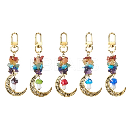 Alloy Hollow Moon & Lampwork Mushroom Pendant Decorations HJEW-JM01612-1