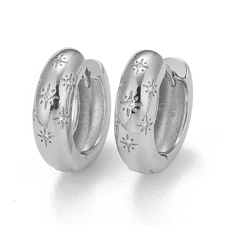 Clear Cubic Zirconia Star Hoop Earrings LS-EJEW-C022-06P-1