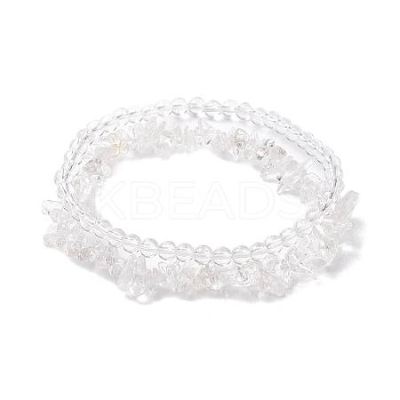 Chip & Round Natural Quartz Crystal Beaded Stretch Bracelets BJEW-JB10189-01-1