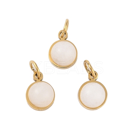 Ion Plating(IP) Natural White Jade Half Round Charms with Jump Ring STAS-A097-05G-02-1