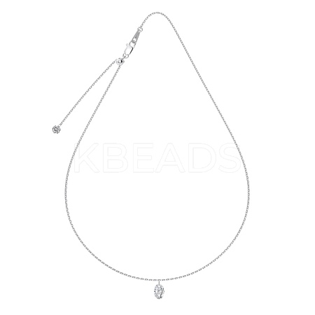 Clear Cubic Zirconia Oval Pendant 925 Sterling Silver Cable Chain Necklaces for Women NJEW-S457-02P-1