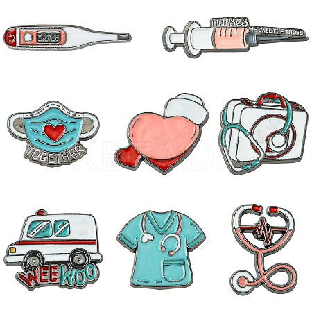 8Pcs 8 Styles Medical Theme Enamel Pins JEWB-CJ0001-61-1