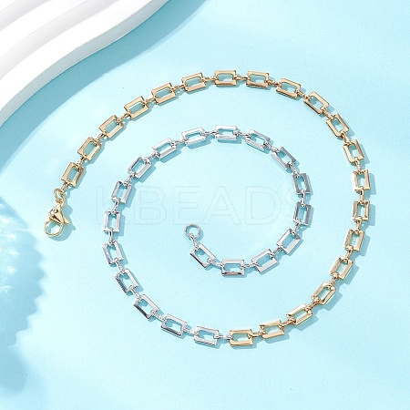 Two Tone Brass Rectangle Link Chain Necklaces NJEW-JN05761-1