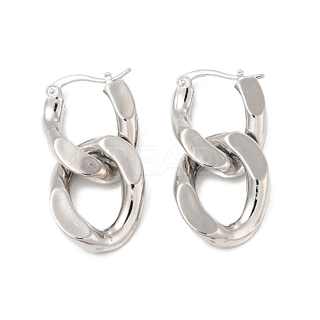 Brass Double Interlocking Oval Dangle Hoop Earrings for Women EJEW-E275-05P-1