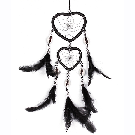 Heart Woven Web/Net with Feather Wall Hanging Decorations PW-WG99519-03-1