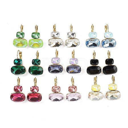 Glass Rectangle Leverback Earrings EJEW-P245-01G-1