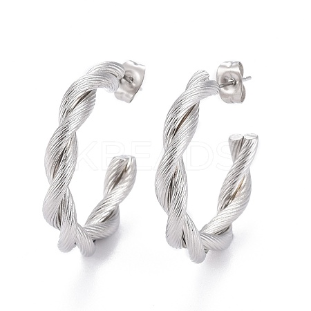 Tarnish Resistant 201 Stainless Steel Half Hoop Earrings EJEW-F257-07P-1