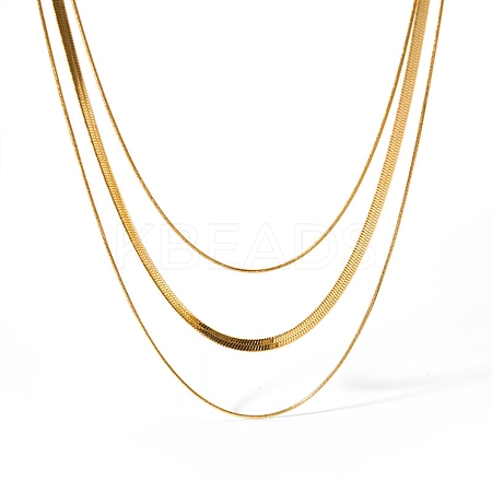304 Stainless Steel Snake Chains 3 Layer Necklace for Women NJEW-C028-01G-1