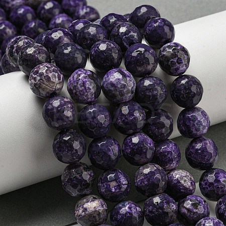 Faceted Natural Fire Crackle Agate Beads Strands G-F447-12mm-J09-1