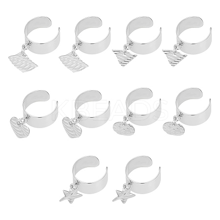 10Pcs 10 Style 304 Stainless Steel Open Cuff Rings Set RJEW-AB00001-1