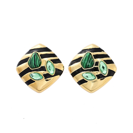 Synthetic Malachite Stud Earrings EJEW-A114-12G-1