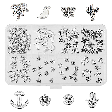 80Pcs 8 Style Tibetan Style Alloy Beads TIBE-HY0001-01-1