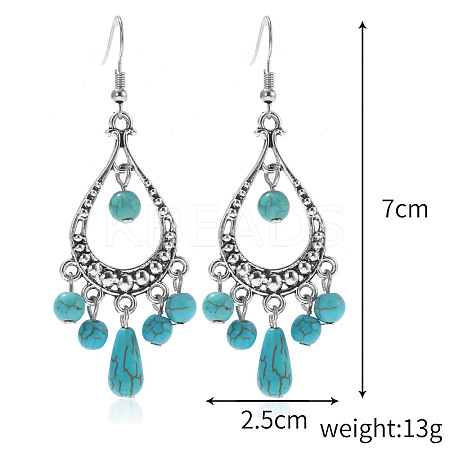 Bohemian Style Alloy Synthetic Turquoise Dangle Earrings FS-WG7654C-11-1