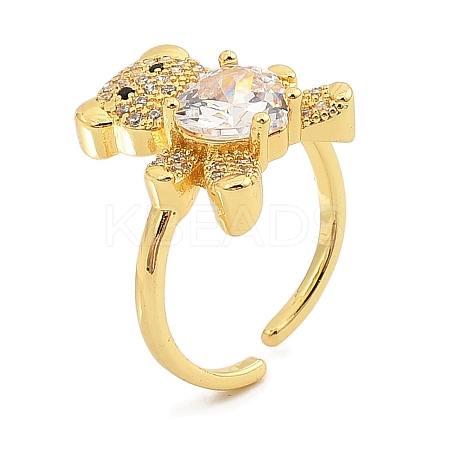 Rack Plating Brass Micro Pave Cubic Zirconia Open Cuff Rings for Women RJEW-S392-02G-B-1