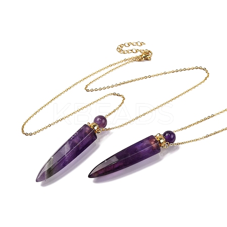 Natural Amethyst Bullet Shaped Perfume Bottle Pendant Necklaces G-B089-02G-08-1