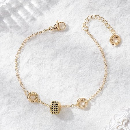 Brass Cubic Zirconia Beads Link Braceletsm Cable Chains Bracelets for Women BJEW-JB13050-1