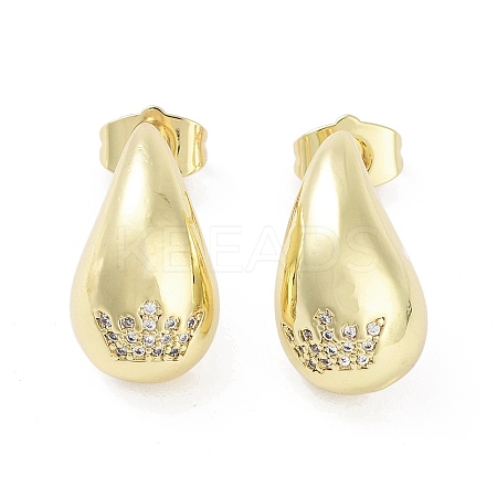 Teardrop Rack Plating Brass Cubic Zirconia Stud Earrings for Women EJEW-B047-02G-01-1