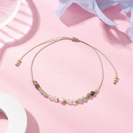 Adjustable Natural Moss Agate & Green Aventurinee & Quartz Crystal Braided Bead Bracelets for Women BJEW-JB11619-03-1