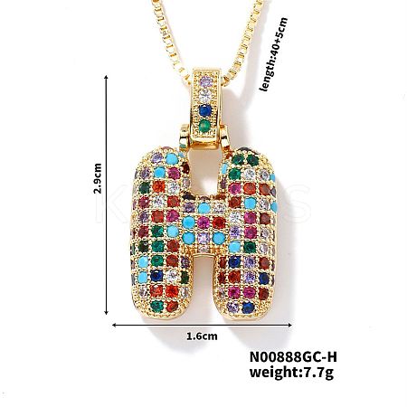 Brass Pave Colorful Cubic Zirconia Letter Pendant Box Chain Necklaces NU0575-8-1
