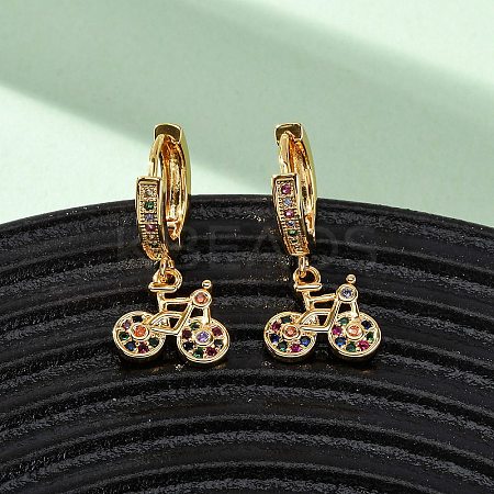 Bicycle Brass Micro Pave Cubic Zirconia Hoop Earrings EJEW-F384-11G-1