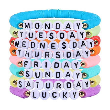8Pcs 8 Colors Polymer Clay Beaded Stretch Bracelets BJEW-SW00146-1
