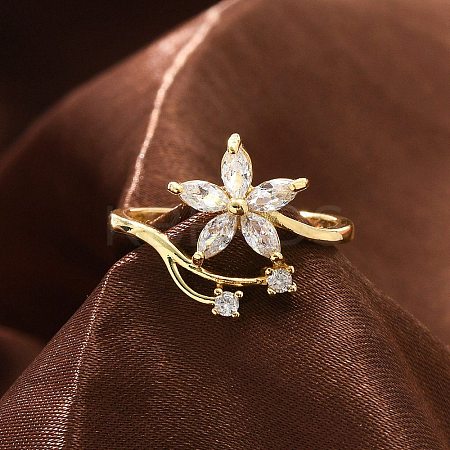 Rack Plating Brass Micro Pave Cubic Zirconia Finger Rings for Women RJEW-M027-01G-01-1