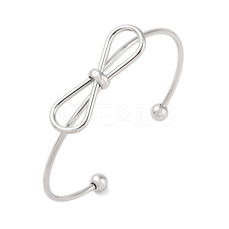 Non-Tarnish Bowknot 304 Stainless Steel Open Cuff Bangles for Women BJEW-Z064-04P-1