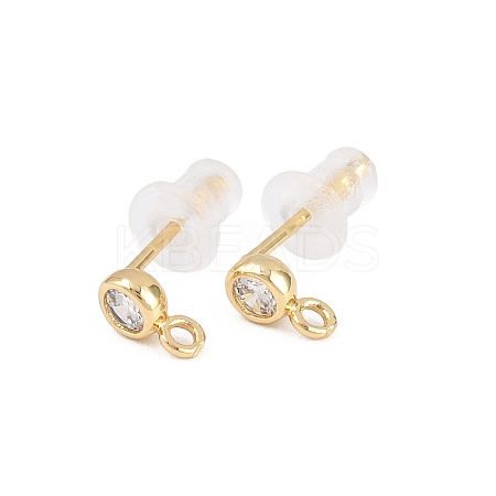 Brass Clear Cubic Zirconia Stud Earring Findings EJEW-A155-03B-G-1