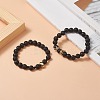 2Pcs 2 Style Natural Lava Rock & Brass Beaded Stretch Bracelets Set BJEW-JB09244-04-3