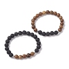 Natural Lava Rock & Wooden Round Beaded Stretch Bracelet BJEW-JB10075-01-4