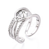 Brass Micro Pave Clear Cubic Zirconia Cuff Ring Settings KK-T076-56P-1
