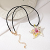 Summer Beach Starfish Transparent Glass Pendant Black Waxed Cord Necklaces for Women FS-WG29C72-02-2