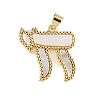 Brass Pave Natural White Shell Chai Jewish Symbol Pendants KK-Z098-16G-1