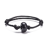 Natural Black Agate(Dyed & Heated) Disc Beaded Cord Bracelet BJEW-JB07686-03-1