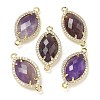 Natural Amethyst Faceted Horse Eye Connector Charms G-G181-07G-05-1