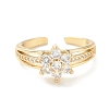 Clear Cubic Zirconia Flower Open Cuff Ring RJEW-P204-05G-2