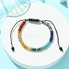Natural & Synthetic Mixed Gemstone Flat Round Braided Bead Bracelets BJEW-JB09710-01-2