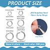1200Pcs 6 Styles Tarnish Resistant 304 Stainless Steel Open Jump Rings STAS-ME0002-13-2
