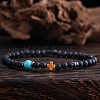 Natural Lava Rock & Synthetic Turquoise Round & Synthetic Non-magnetic Hematite Corss Beaded Stretch Bracelets LS-SL0705-5