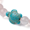 Natural Rose Quartz & Synthetic Turquoise Turtle Beaded Stretch Bracelet BJEW-JB09699-02-3