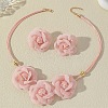3D Rose Polyester Choker & Stud Earrings Sets FS-WG5AEB6-02-1