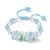 Flower Glass & Acrylic Braided Bead Adjustable Bracelets for Women BJEW-JB10446-01-1