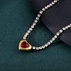 304 Stainless Steel Red & Clear Cubic Zirconia Heart Pendant Necklaces for Women NJEW-Z044-15G-01-3