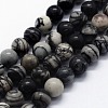 Natural Black Silk Stone/Netstone Beads Strands G-I199-11-10mm-1